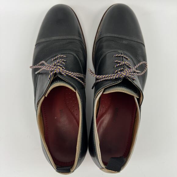 Johnston & Murphy Mens Shoes 12W Black Tan Leather Melton Cap Toe Oxford READ!
